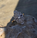 18ct gold two-tone Deco estate sapphire and diamond antique ring