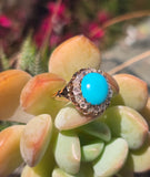14k gold Victorian turquoise & rose cut diamond antique ring