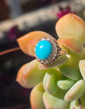 14k gold Victorian turquoise & rose cut diamond antique ring