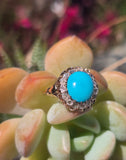 14k gold Victorian turquoise & rose cut diamond antique ring