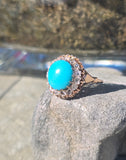 14k gold Victorian turquoise & rose cut diamond antique ring