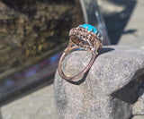 14k gold Victorian turquoise & rose cut diamond antique ring