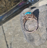 14k gold Victorian turquoise & rose cut diamond antique ring