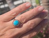 14k gold Victorian turquoise & rose cut diamond antique ring
