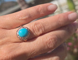 14k gold Victorian turquoise & rose cut diamond antique ring