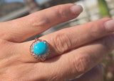14k gold Victorian turquoise & rose cut diamond antique ring