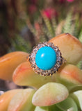 14k gold Victorian turquoise & rose cut diamond antique ring