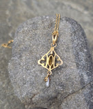 10k gold Victorian citrine and pearl necklace pendant lavaliere