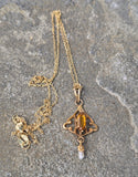 10k gold Victorian citrine and pearl necklace pendant lavaliere