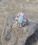 Platinum filigree c.1920's opal and diamond ring