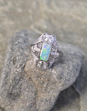 Platinum filigree c.1920's opal and diamond ring