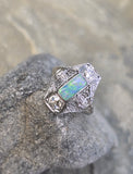 Platinum filigree c.1920's opal and diamond ring