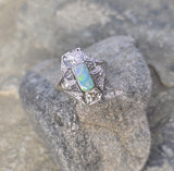 Platinum filigree c.1920's opal and diamond ring