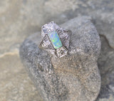 Platinum filigree c.1920's opal and diamond ring