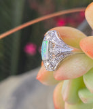 Platinum filigree c.1920's opal and diamond ring
