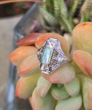 Platinum filigree c.1920's opal and diamond ring