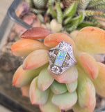 Platinum filigree c.1920's opal and diamond ring