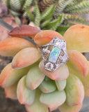 Platinum filigree c.1920's opal and diamond ring