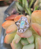 Platinum filigree c.1920's opal and diamond ring