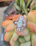 Platinum filigree c.1920's opal and diamond ring