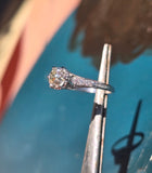 platinum Edwardian mine cut diamond filigree estate vintage antique ring
