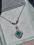 platinum Colombian emerald and diamond Art Deco c.1920's antique pendant necklace