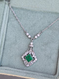 platinum Colombian emerald and diamond Art Deco c.1920's antique pendant necklace