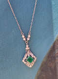 platinum Colombian emerald and diamond Art Deco c.1920's antique pendant necklace