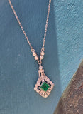 platinum Colombian emerald and diamond Art Deco c.1920's antique pendant necklace