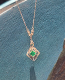 platinum Colombian emerald and diamond Art Deco c.1920's antique pendant necklace