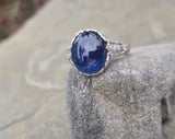 platinum Art Deco c.1920's cabochon blue sapphire and diamond antique filigree ring