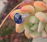 platinum Art Deco c.1920's cabochon blue sapphire and diamond antique filigree ring
