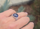 platinum Art Deco c.1920's cabochon blue sapphire and diamond antique filigree ring