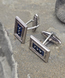 14k white gold Lucien Piccard sapphire estate cufflinks