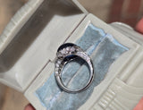 platinum Art Deco c.1920's cabochon blue sapphire and diamond antique filigree ring