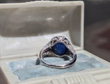 platinum Art Deco c.1920's cabochon blue sapphire and diamond antique filigree ring