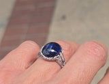 platinum Art Deco c.1920's cabochon blue sapphire and diamond antique filigree ring