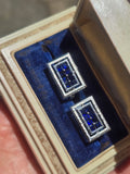 14k white gold Lucien Piccard sapphire estate cufflinks