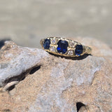 18ct gold sapphire and diamond antique band ring - hallmarks