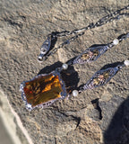 10k tri-colored gold Art Deco c.1920's citrine and pearl estate filigree pendant necklace