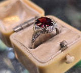 10k gold two-tone c.1920's c.1930's Deco filigree garnet ring