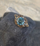 14k gold natural blue zircon floral estate ring