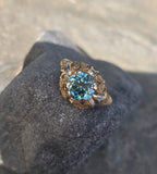 14k gold natural blue zircon floral estate ring