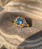 14k gold natural blue zircon floral estate ring