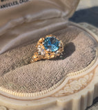 14k gold natural blue zircon floral estate ring