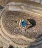 14k gold natural blue zircon floral estate ring