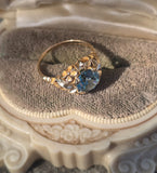 14k gold natural blue zircon floral estate ring