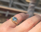 14k gold natural blue zircon floral estate ring