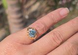 14k gold natural blue zircon floral estate ring