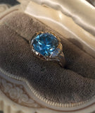 14k gold natural blue zircon Retro estate ring